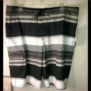 O’Neill striped gray/black board shorts 36 NWT